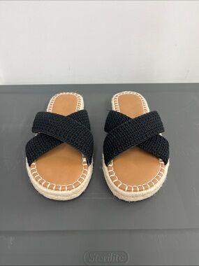 Black Woven Cross-Band Espadrille Slide Sandals